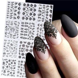 12 sheets🌻Flower Nail Art Stickers Decals Black White Nail Stickers